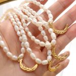Buddha Stones Pearl Crescent Moon Calm Necklace Pendant Necklaces & Pendants BS 6