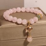 Buddha Stones Natural Pink Crystal Four Leaf Clover Soothing Bracelet Bracelet BS 2