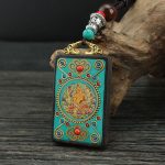 Buddha Stones Tibet God Of Wealth Money Tree Golden Phoenix Thangka Ebony Peace Necklace Pendant Necklaces & Pendants BS 4