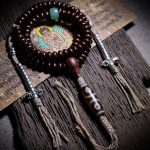 Buddha Stones Natural Tibet 108 Mala Beads Purple Bodhi Seed Three-eyed Dzi Bead Copper Dorje Harmony Bracelet Mala Bracelet BS 2