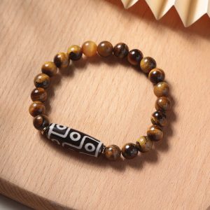Buddha Stones Tibetan Tiger Eye Tourmaline Nine-Eye Dzi Bead Protection Bracelet Bracelet BS Tiger Eye&Nine-Eye Dzi Bead(Wrist Circumference 14-16cm) 8mm
