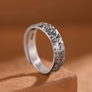 Buddha Stones Vintage Auspicious Clouds Pattern Luck Ring Ring BS Auspicious Clouds(Size Adjustable)