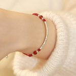 Buddha Stones 925 Sterling Silver Bamboo White Agate Red Agate Bead Protection String Braided Bracelet Bracelet BS Red Agate(Wrist Circumference 14-17cm)