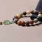 Buddha Stones Natural Multicolored Gradient Bodhi Seed Liuli Glass Charm Peace Bracelet Bracelet BS 14
