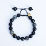 Buddha Stones Black Obsidian Black Glitter Stone Purification Bracelet Bracelet BS Round Beads 17-21cm