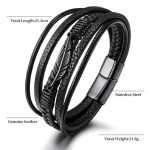 Buddha Stones Feather Pattern Multilayer Leather Titanium Steel Calm Braided Magnetic Buckle Bracelet Bracelet BS 10