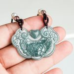 Buddha Stones Natural Jade Peony Flower Lock of Good Wishes Prosperity Necklace Pendant Necklaces & Pendants BS 5