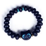 Buddha Stones Ebony Wood Liuli Glass Lovely Cat Peace Balance Bracelet Bracelet BS 8