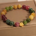 Buddha Stones Natural Colorful Tourmaline Golden Flower Positive Bracelet Bracelet BS 2