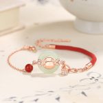 Buddha Stones 925 Sterling Silver Year of the Dragon Natural Hetian Jade Zircon Peace Buckle Protection Bracelet Necklace Pendant (Extra 30% Off | USE CODE: FS30) Bracelet Necklaces & Pendants BS Bracelet(Wrist Circumference 14-17cm)