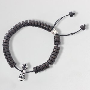 Buddha Stones Tibet Coconut Shell Carved Om Mani Padme Hum Dorje Vajra Bell Happiness String Bracelet Bracelet BS Coconut Shell(Happiness♥Positive)