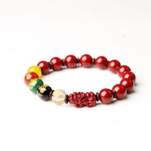 Buddha Stones God Of Wealth Cinnabar PiXiu Blessing Bracelet Bracelet BS 12mm High Content Cinnabar