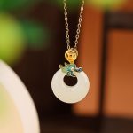 Buddha Stones 925 Sterling Silver Plated Gold Year of the Dragon Hetian Jade Peace Buckle Copper Coin Abundance Necklace Pendant Necklaces & Pendants BS Dragon&Gold Chain