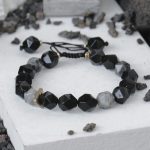 Buddha Stones Black Obsidian Black Glitter Stone Purification Bracelet Bracelet BS Prismatic Beads 14-17cm