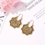 Buddha Stones Tibetan Lotus Engraving Copper Blessing Drop Earrings Earrings BS 3