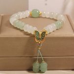 Buddha Stones Natural Tianshan Jade Abacus Beads Butterfly Prosperity Bracelet Bracelet BS Jade(Wrist Circumference: 14-16cm)