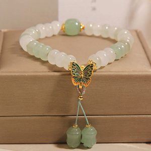 Buddha Stones Natural Tianshan Jade Abacus Beads Butterfly Prosperity Bracelet Bracelet BS Jade(Wrist Circumference: 14-16cm)