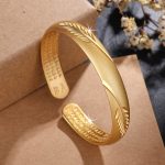 Buddha Stones Feather Heart Sutra Engraved Pattern Wealth Copper Cuff Bracelet Bangle Bracelet Bangle BS 1