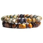 Buddha Stones 2PCS Healing Crystal Emperor Stone Tiger Eye Bead Bracelet Bracelet BS Green-Jasper-1