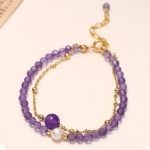 Buddha Stones 14K Gold Plated Amethyst Crystal Healing Double Layer Chain Bracelet Bracelet BS 5