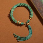 Buddha Stones Tibetan Handmade Luck Thangka Prayer Wheel Charm Weave String Bracelet Bracelet BS Green Blue Yellow