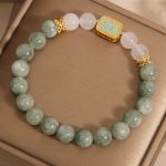 Buddha Stones Natural Green Jade White Agate Five Scriptures Abundance Bracelet Bracelet BS 1