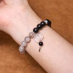 Buddha Stones Silver Sheen Obsidian Crackle Clear Quartz Black Rutilated Quartz Yin Yang Lotus Protection Bracelet Bracelet BS 17