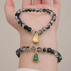 Buddha Stones Natural Green Phantom Confidence Gourd Buddha Charm Bracelet Bracelet BS main