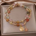 Buddha Stones Multicolored Rutilated Quartz Fu Character Auspiciousness Bracelet Bracelet BS 2