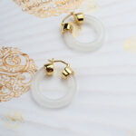 Buddha Stones Round Jade White Jade Prosperity Earrings Earrings BS Gold