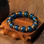 Buddha Stones Gold Swallowing Beast Family Charm Liuli Glass Bead Fortune Bracelet Bracelet BS Blue Simple Version 12mm