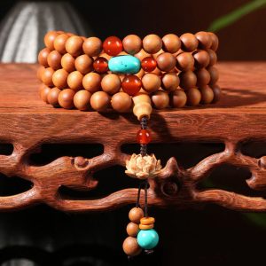 Buddha Stones Tibetan Sandalwood Lotus Enlightenment Charm Mala Bracelet Mala Bracelet BS 8mm*108