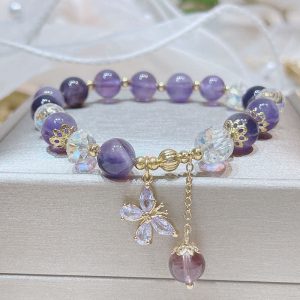 Buddha Stones Natural Amethyst Crystal Spiritual Butterfly Charm Bracelet Bracelet BS Amethyst (Spiritual Awareness ♥ Inner Peace)