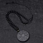 Buddha Stones Natural Black Obsidian Tibetan Om Mani Padme Hum Buddha Swastika Luck Necklace Pendant Necklaces & Pendants BS 6