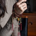 Buddha Stones Natural Tibet 108 Mala Beads Purple Bodhi Seed Hetian Cyan Jade Copper Dorje Peace Bracelet Mala Bracelet BS 2
