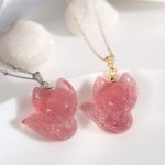 Buddha Stones 14k Gold Plated 925 Sterling Silver Strawberry Quartz Fox Healing Necklace Pendant Necklaces & Pendants BS 1