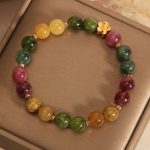 Buddha Stones Natural Colorful Tourmaline Golden Flower Positive Bracelet Bracelet BS 6