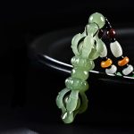 Buddha Stones Tibetan Natural Hetian Cyan Jade White Jade Dorje Vajra Engraved Success Necklace Pendant Necklaces & Pendants BS 8
