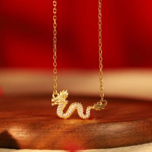 Buddha Stones 925 Sterling Silver Year Of The Dragon Auspicious Golden Dragon Luck Chain Necklace Pendant Necklaces & Pendants BS 4.78g
