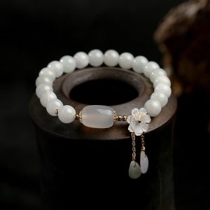 Buddha Stones Natural White Jade Luck Bracelet Bracelet BS main
