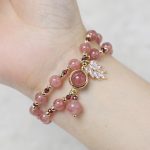 Buddha Stones Natural Strawberry Quartz Love Healing Maple Leaf Charm Double Wrap Bracelet Bracelet BS 6