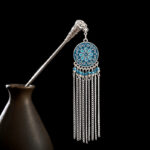 Buddha Stones Water Drop Lily of the Valley Flowers Tassels Confidence Hairpin Hairpin BS Round Tassel-Blue
