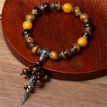 Buddha Stones Natural Tiger Eye Red Agate Dragon Vein Agate Stone Vajra Dorje Power Healing Bracelet Car Decoration Bracelet BS 2