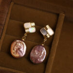 Buddha Stones 925 Sterling Silver Posts Copper Plated Gold Natural Baroque Pearl Healing Drop Earrings 2