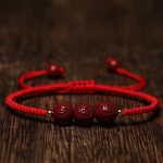 Buddha Stones Handmade Cinnabar Om Mani Padme Hum Engraved Beads Blessing Braided Bracelet Bracelet BS Red Rope(Wrist Circumference 14-16cm)
