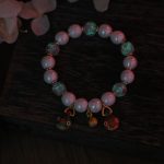Buddha Stones Gold Swallowing Beast Family Charm Liuli Glass Colorful Porcelain Bead Luck Bracelet Bracelet BS 5