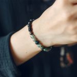 Buddha Stones Ebony Wood Red Jasper Moss Agate Crystal Copper Peace Couple Bracelet Bracelet BS 7