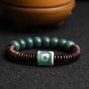 Tibetan Cyan Bodhi Seed Dzi Bead Coconut Shell Keep Away Evil Spirits Bracelet Bracelet BS Bodhi Seed(Auspiciousness♥Luck)