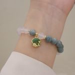 Buddha Stones White Agate Jade Lotus Flower Peace Buckle Protection Bracelet Bracelet BS 9