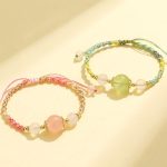 Buddha Stones Strawberry Quartz Pink Crystal Prehnite White Agate Bead Healing Rope Bracelet 16